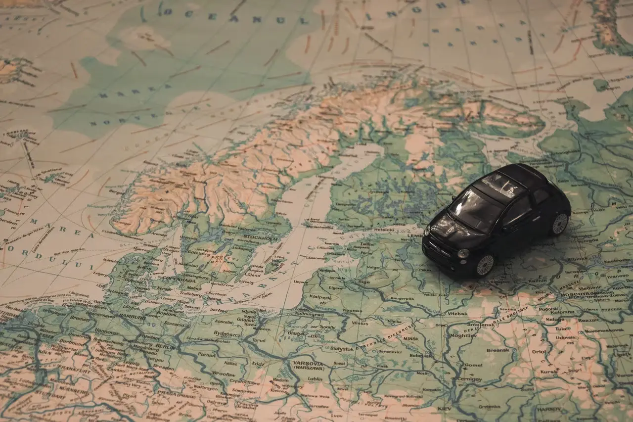 Map with a toy car